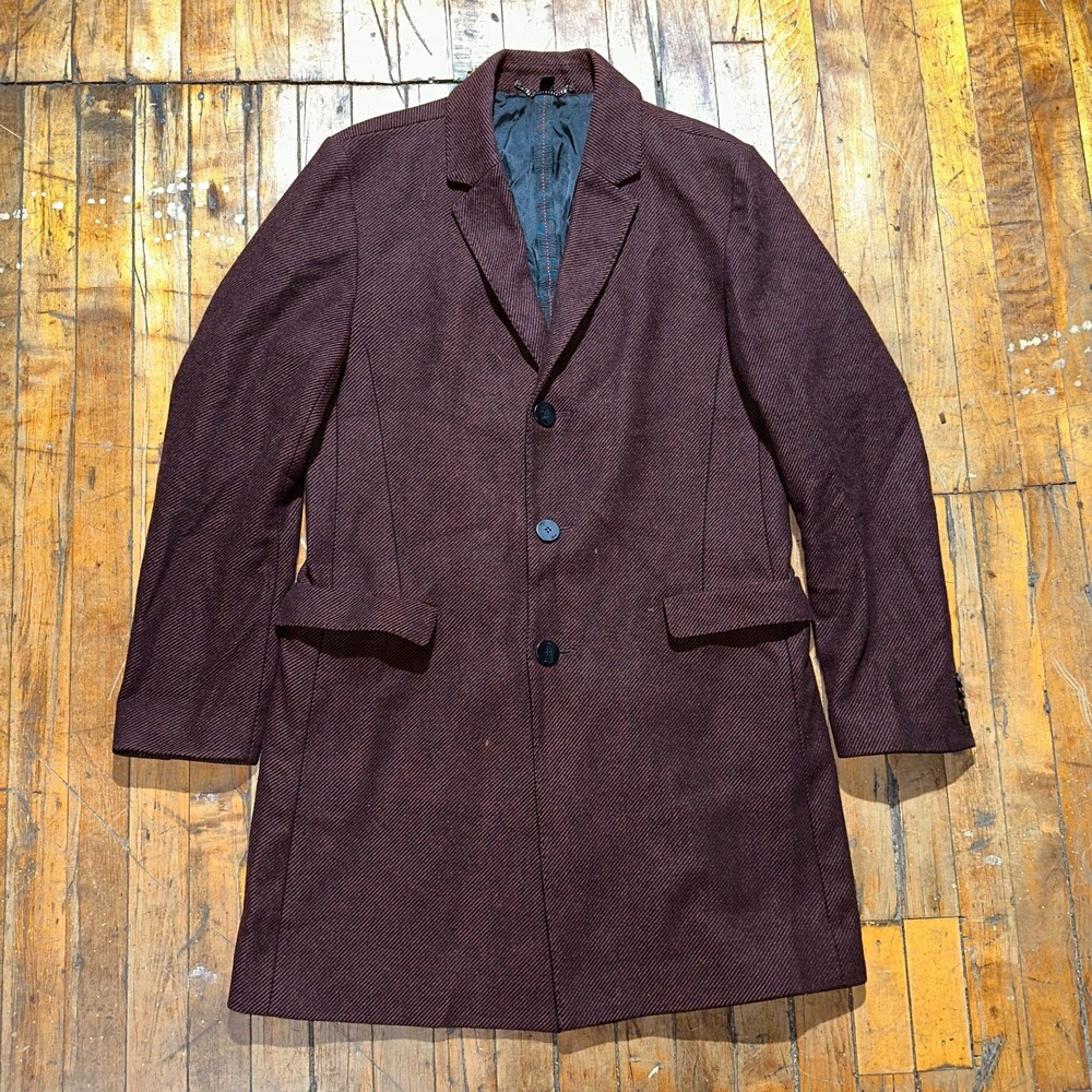 HUGO BOSS Long Coat Men's Size 38R Burgundy Lined Single-Breasted Three Button